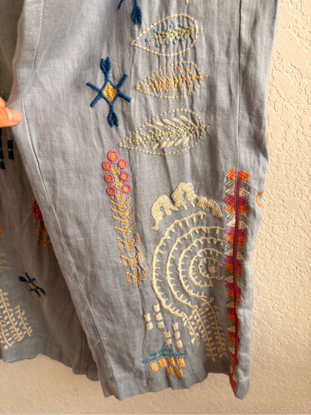 Johnny Was Embroidered Pants BIYA Elektra Small White Linen Drawstring B63422-2 - Picture 2 of 11